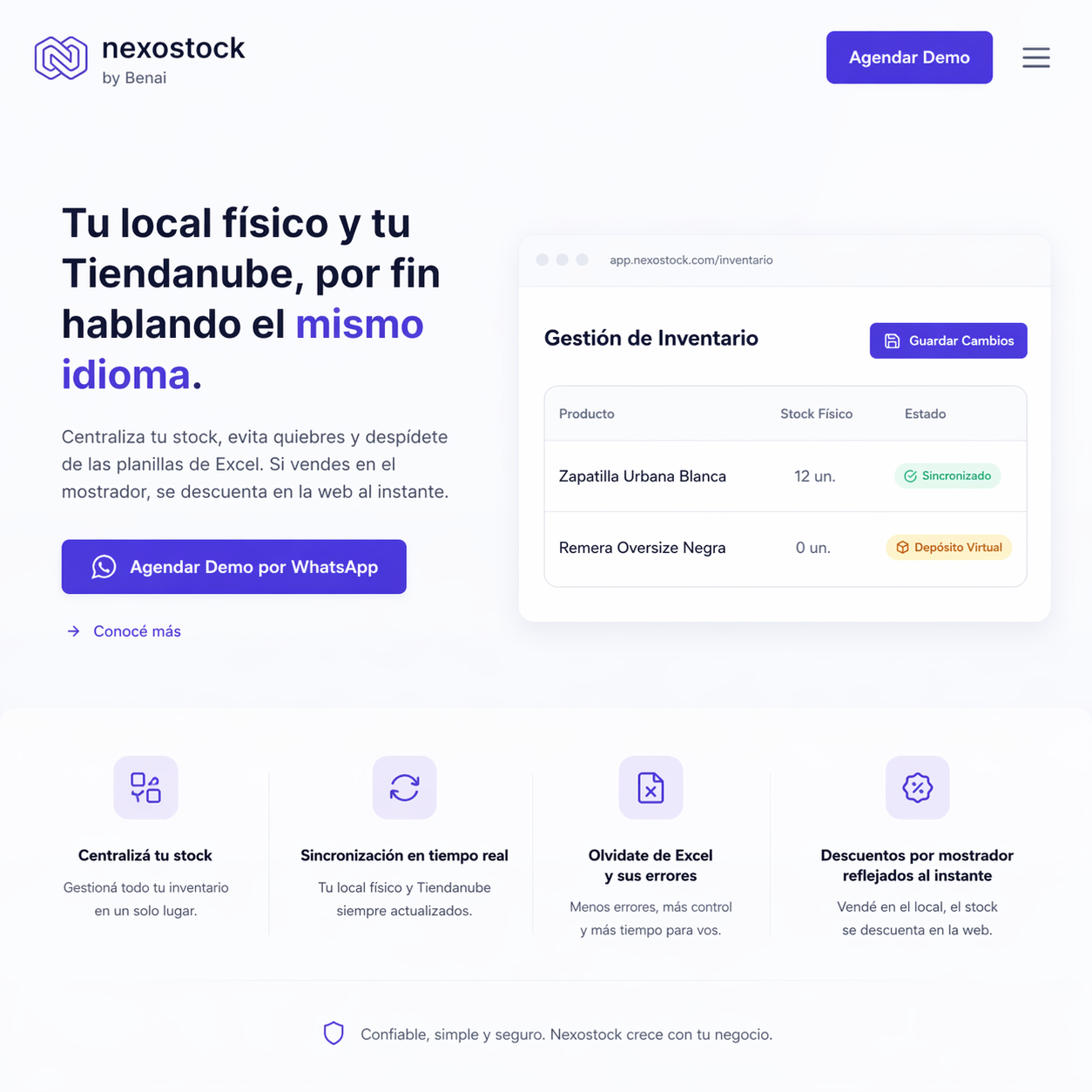 Captura de pantalla de NexoStock, sistema SaaS de gestión de inventario multi-depósito