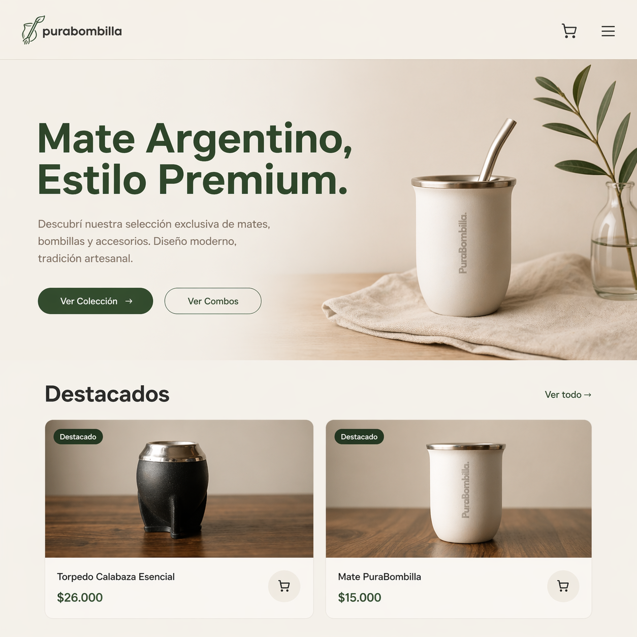 Captura de pantalla de Pura Bombilla, plataforma E-commerce con panel de administración propio